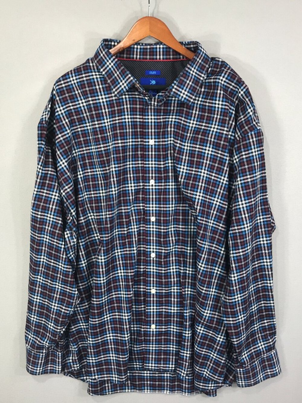 Egara Shirt Mens 3XL Blue Red Plaid Button Down Long Sleeve Non-Iron Classic Fit